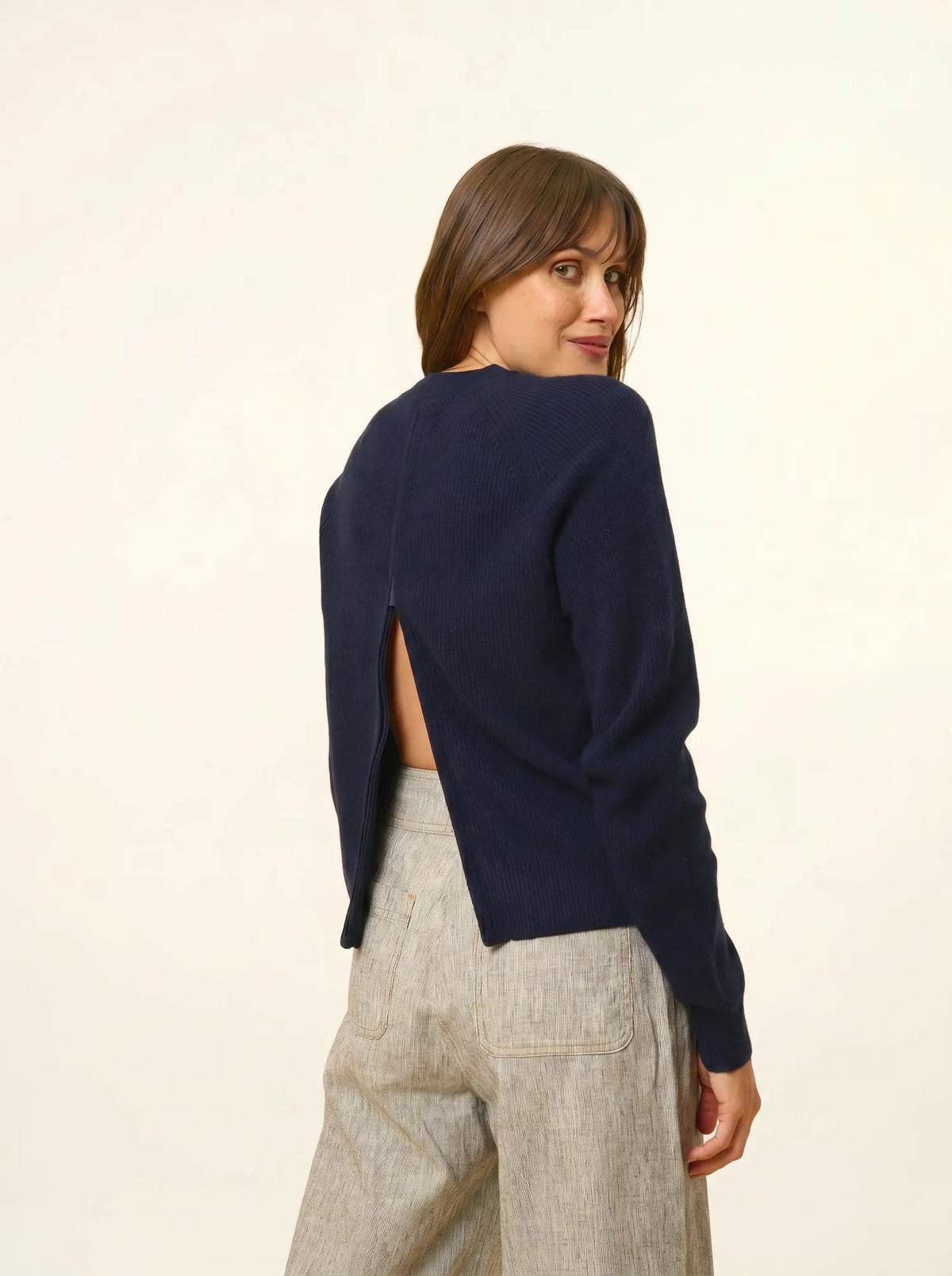 JONA Pullover Rundhalsausschnitt mit Reißverschluss hinten Marineblau