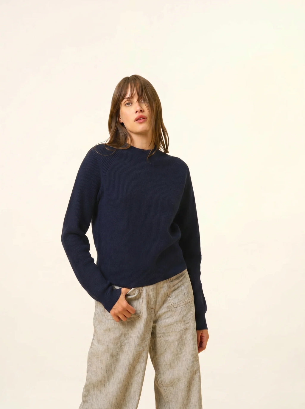 JONA Pullover Rundhalsausschnitt mit Reißverschluss hinten Marineblau