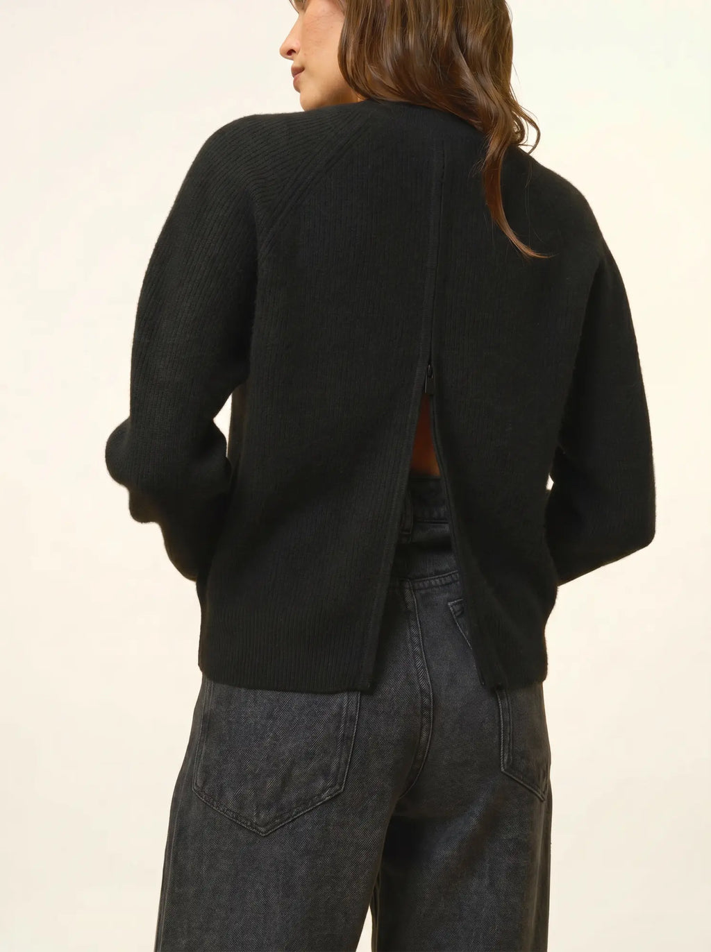 JONA Pull Col Rond Zippé Dos Noir