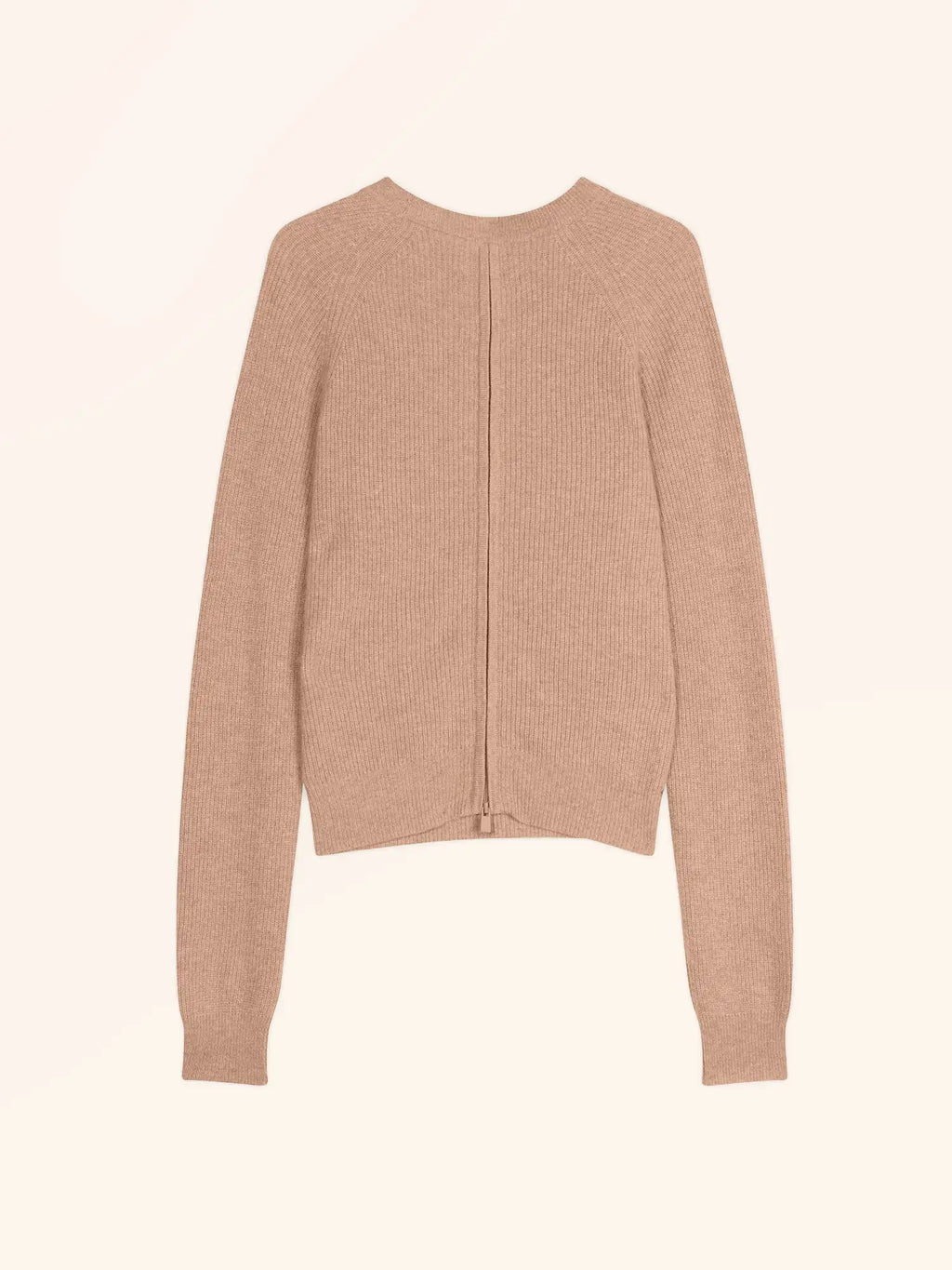 JONA Pullover Rundhalsausschnitt mit Reißverschluss hinten Camel meliert
