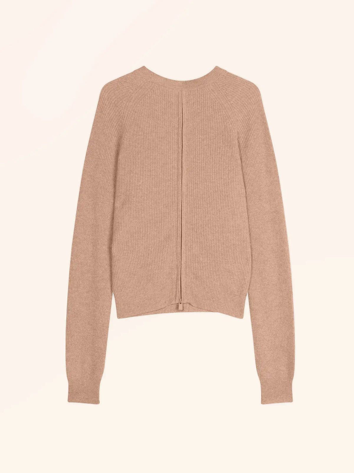 JONA Pullover Rundhalsausschnitt mit Reißverschluss hinten Camel meliert
