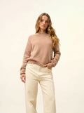 JONA Pullover Rundhalsausschnitt mit Reißverschluss hinten Camel meliert