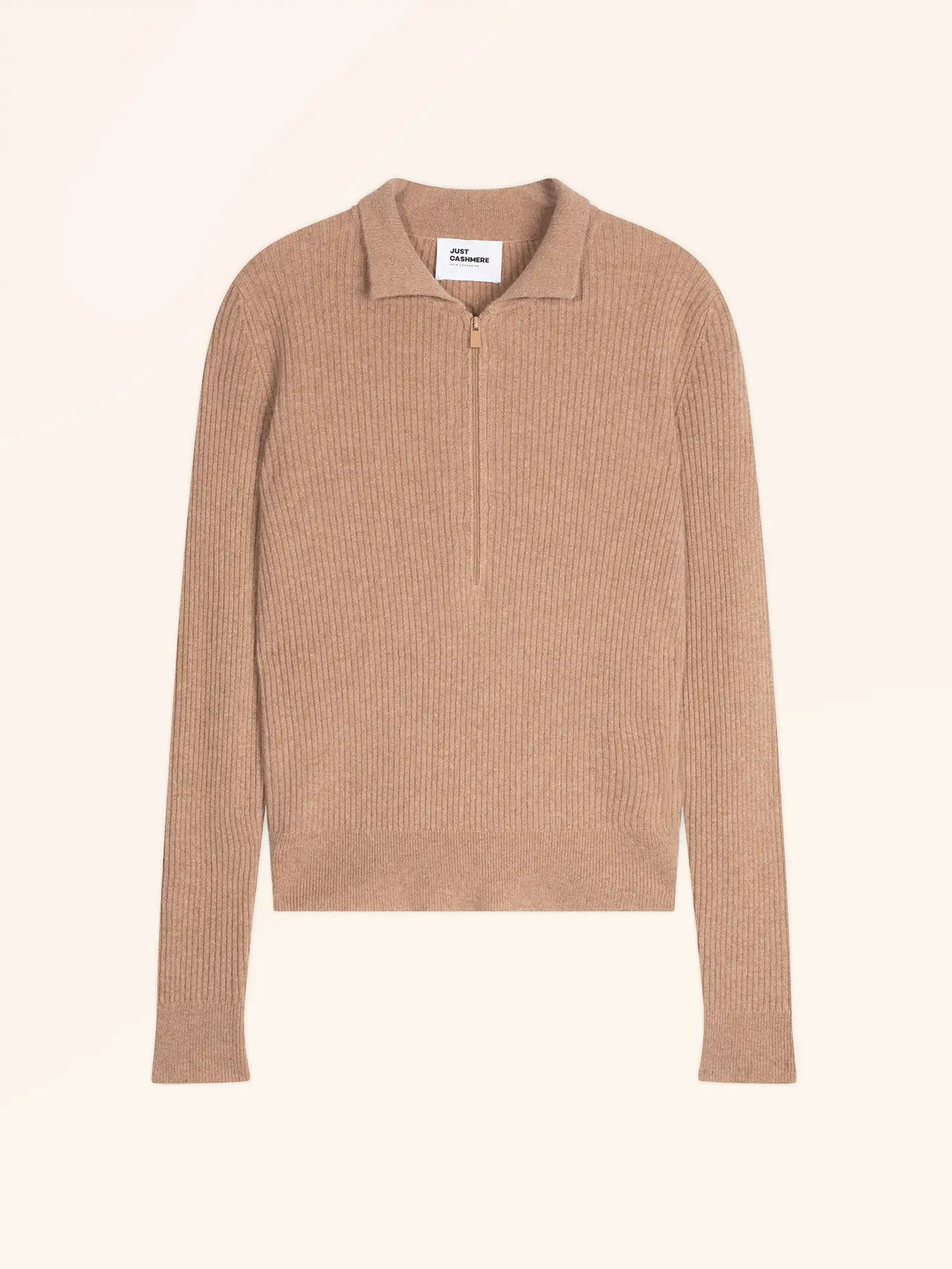 KRISTJAN Polo Col Zippé Manches Longues Camel Chiné