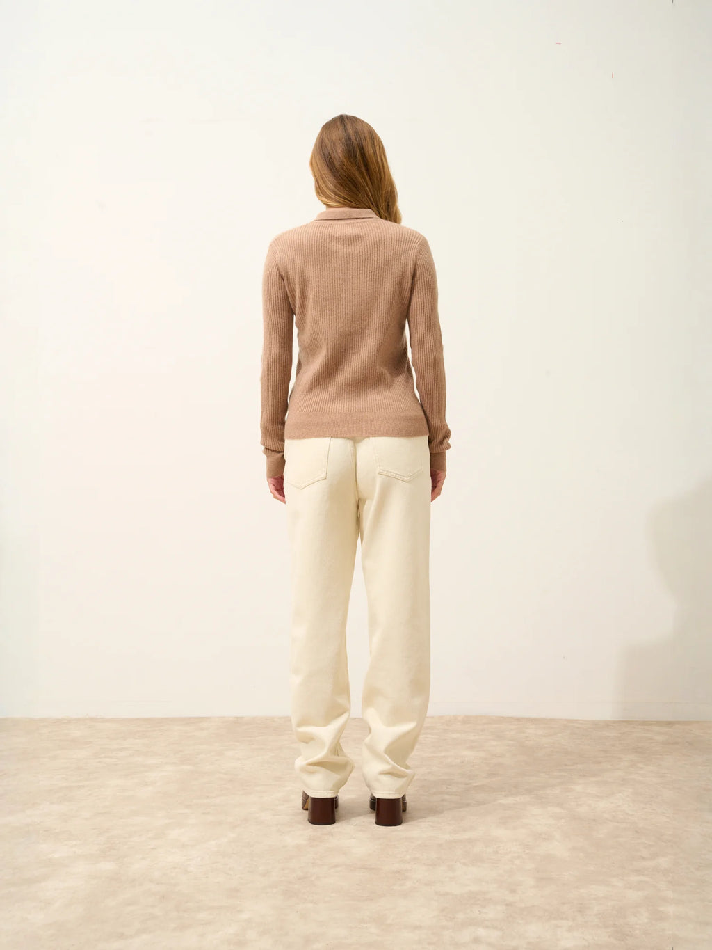 KRISTJAN Polo Col Zippé Manches Longues Camel Chiné