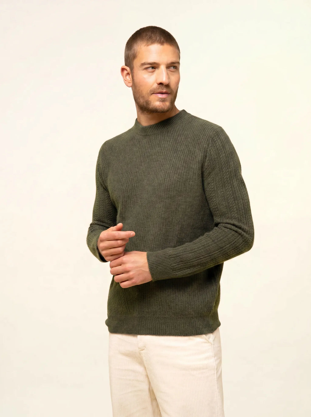 LUKKA Pullover Rundhalsausschnitt 4-fädig Khaki meliert