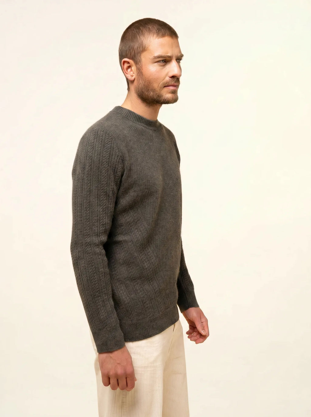 LUKKA Pullover Rundhalsausschnitt 4-fädig Khaki meliert