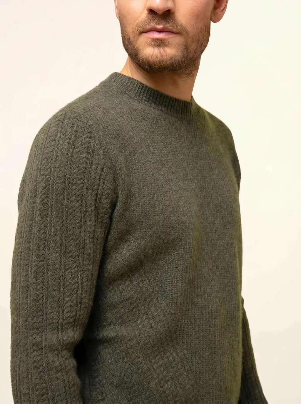 LUKKA Pullover Rundhalsausschnitt 4-fädig Khaki meliert