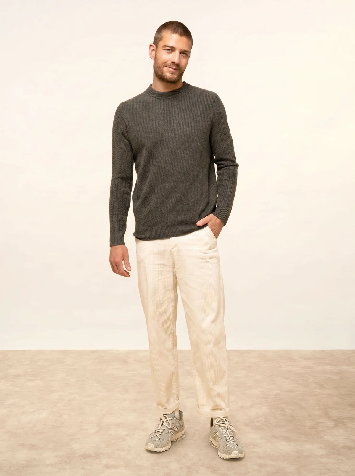 LUKKA Pullover Rundhalsausschnitt 4-fädig Khaki meliert