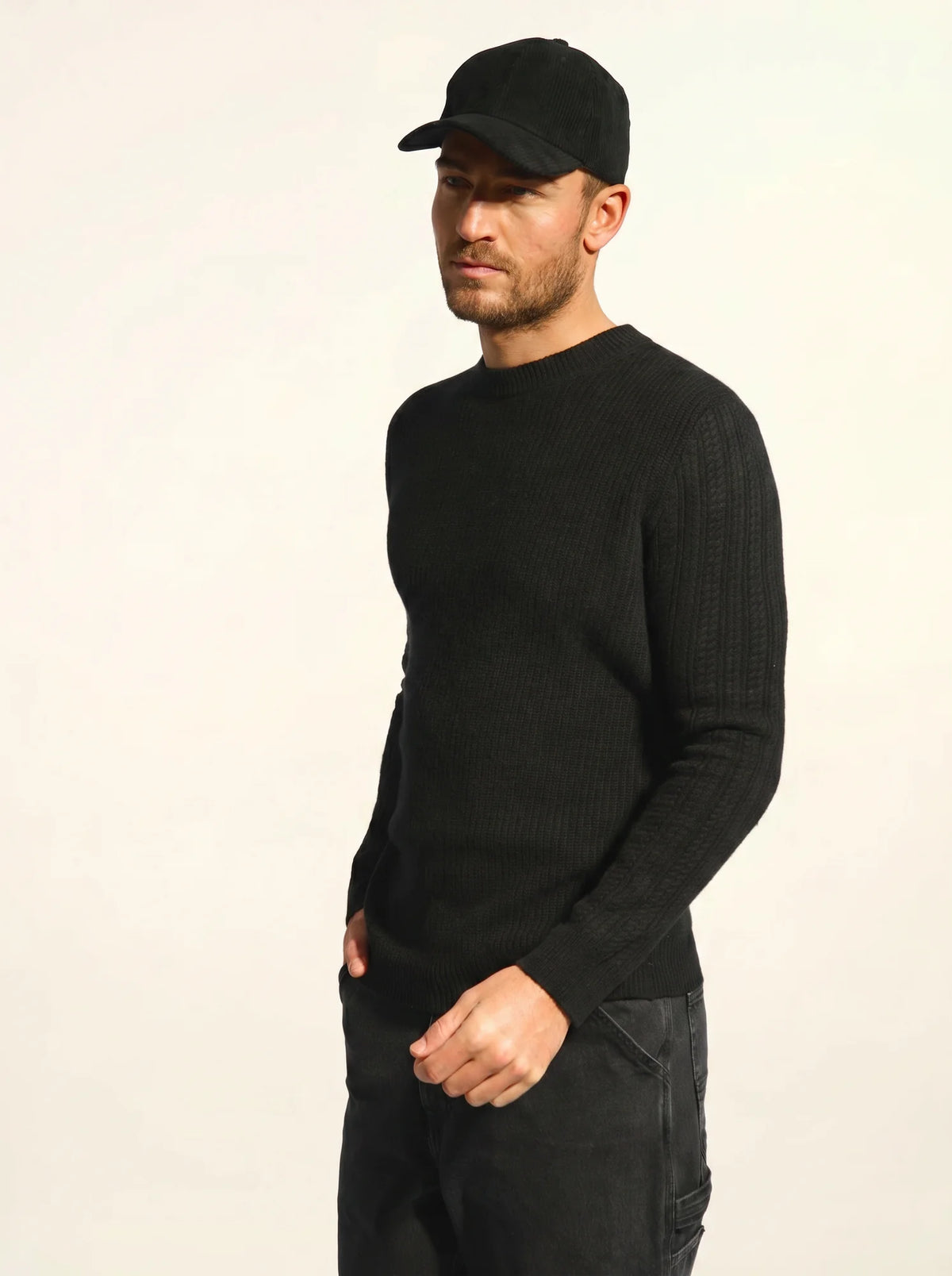 LUKKA Pull Col Rond 4 Fils Noir