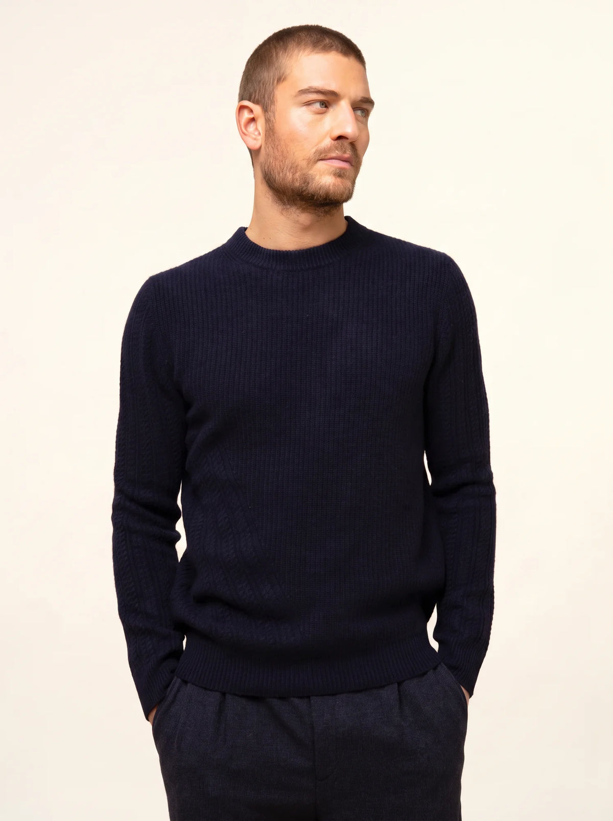 LUKKA Pull Col Rond 4 Fils Bleu Marine
