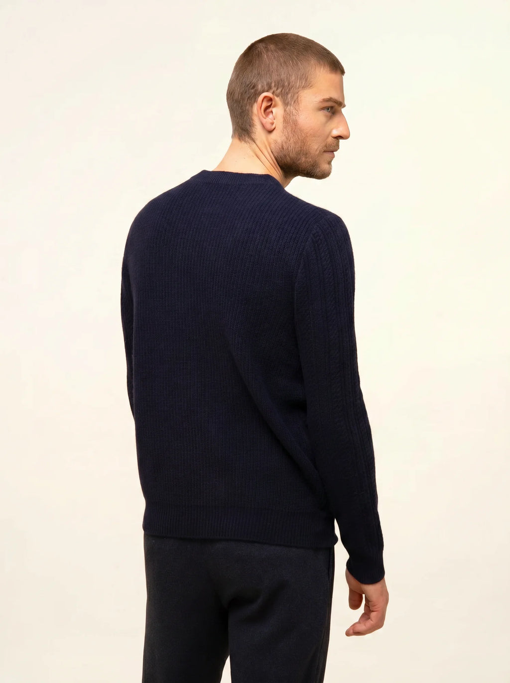 LUKKA Pull Col Rond 4 Fils Bleu Marine