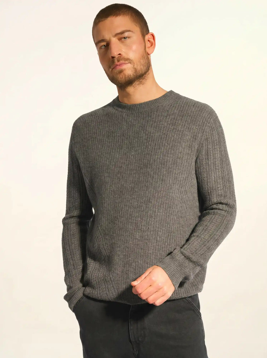 LUKKA Pull Col Rond 4 Fils Anthracite Chiné