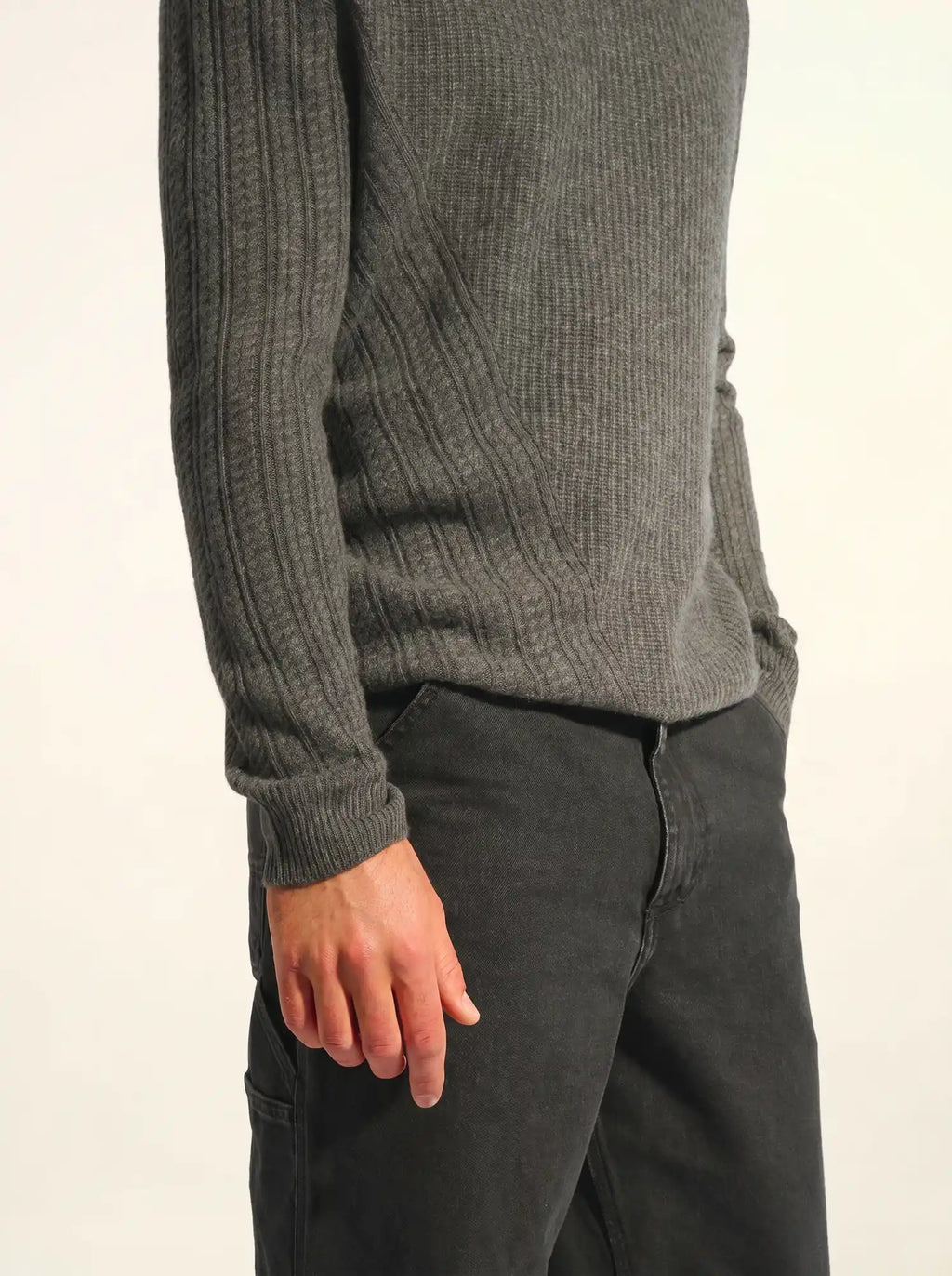 LUKKA Pull Col Rond 4 Fils Anthracite Chiné