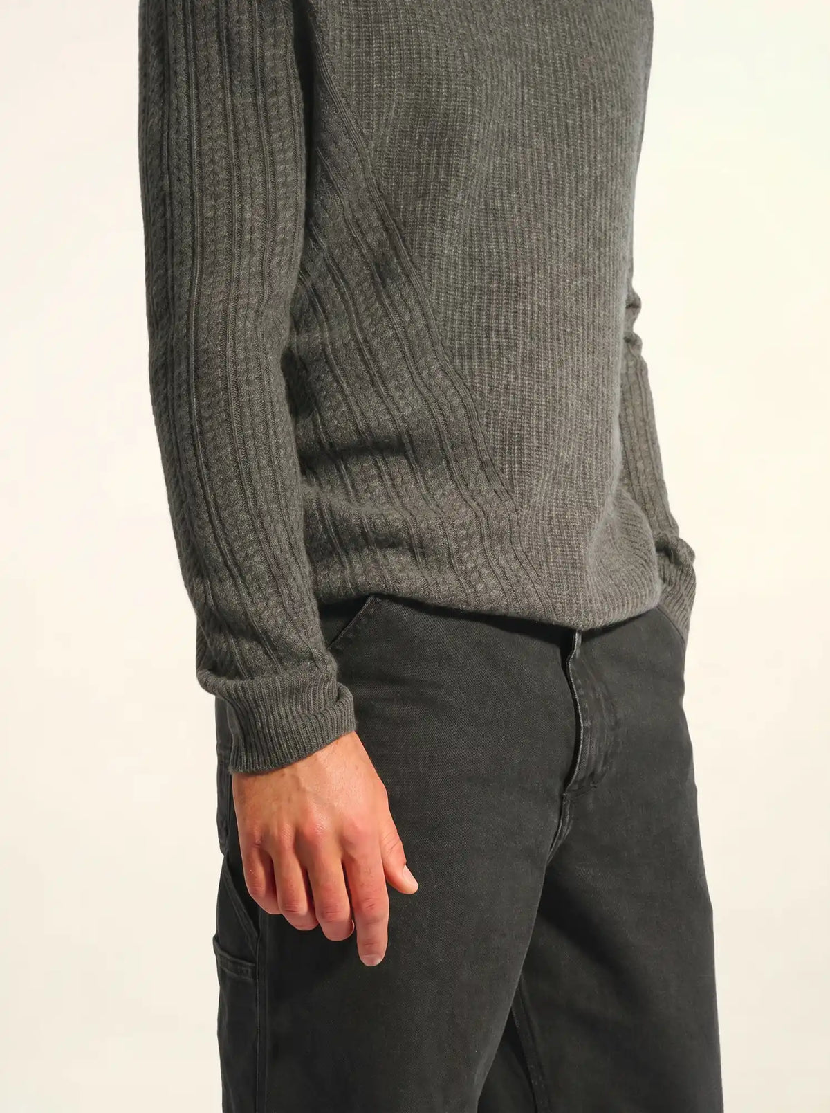 LUKKA Pull Col Rond 4 Fils Anthracite Chiné