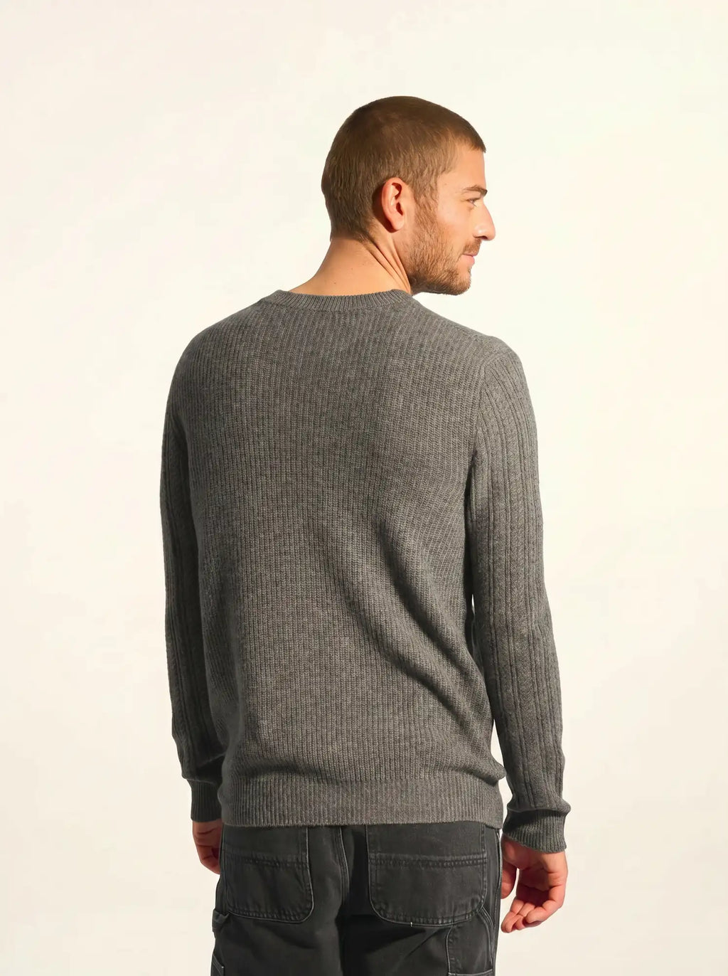 LUKKA Pull Col Rond 4 Fils Anthracite Chiné