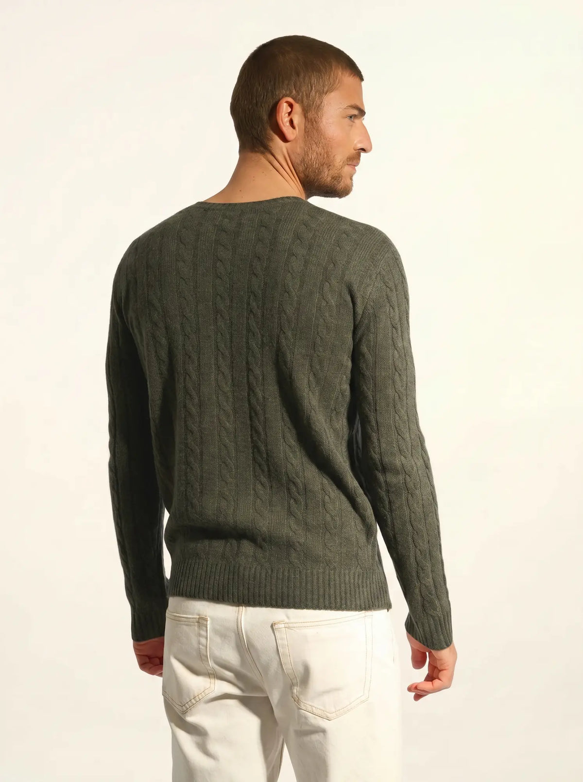 DARRI Pull Col Rond 4 Fils Kaki Chiné