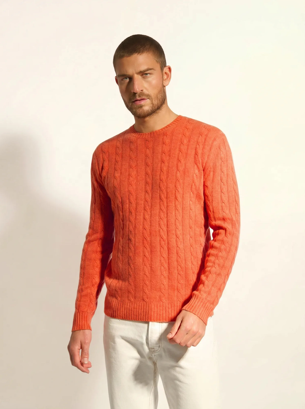 DARRI Pull Col Rond 4 Fils Orange Chiné