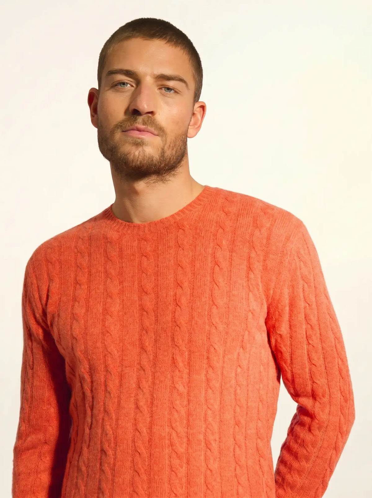 DARRI Pull Col Rond 4 Fils Orange Chiné