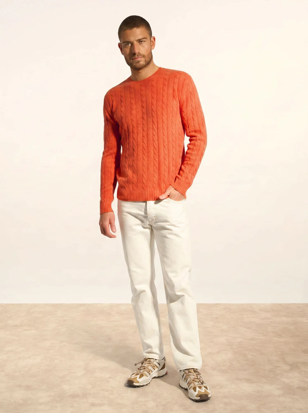 DARRI Pull Col Rond 4 Fils Orange Chiné