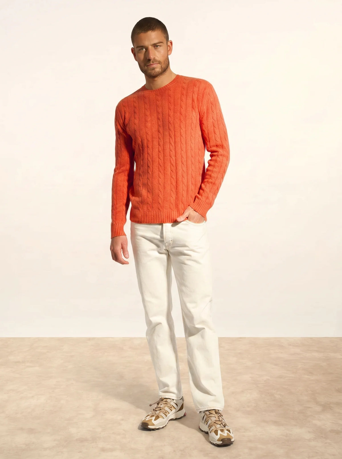 DARRI Pull Col Rond 4 Fils Orange Chiné