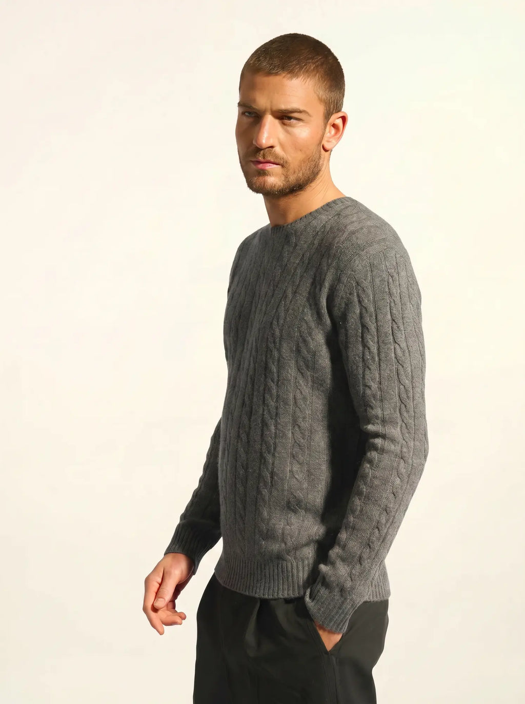 DARRI Pull Col Rond 4 Fils Anthracite Chiné