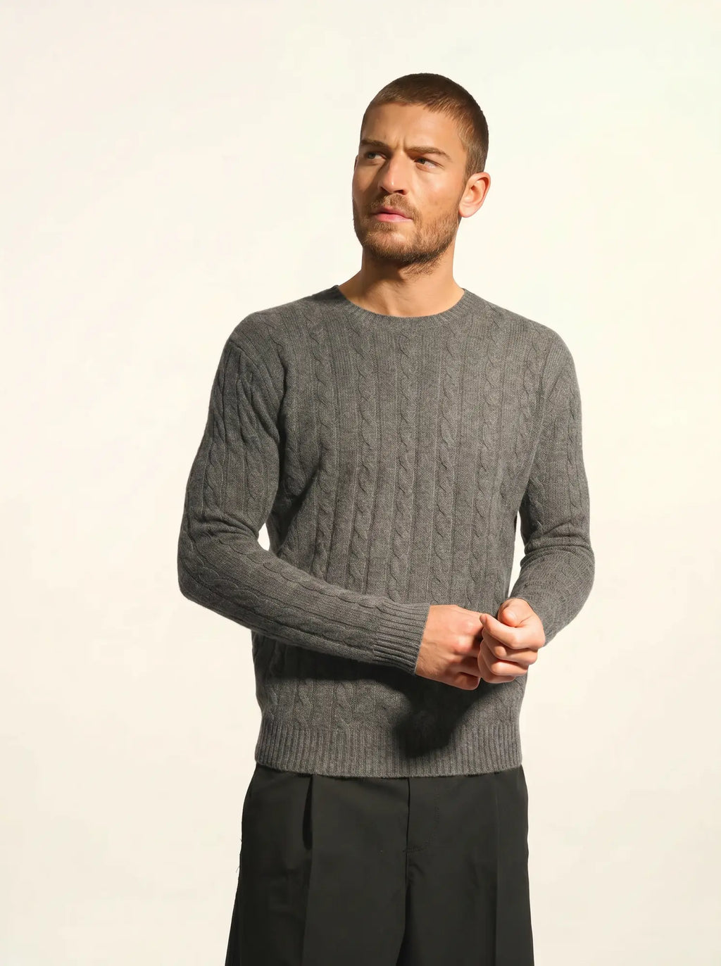 DARRI Pull Col Rond 4 Fils Anthracite Chiné