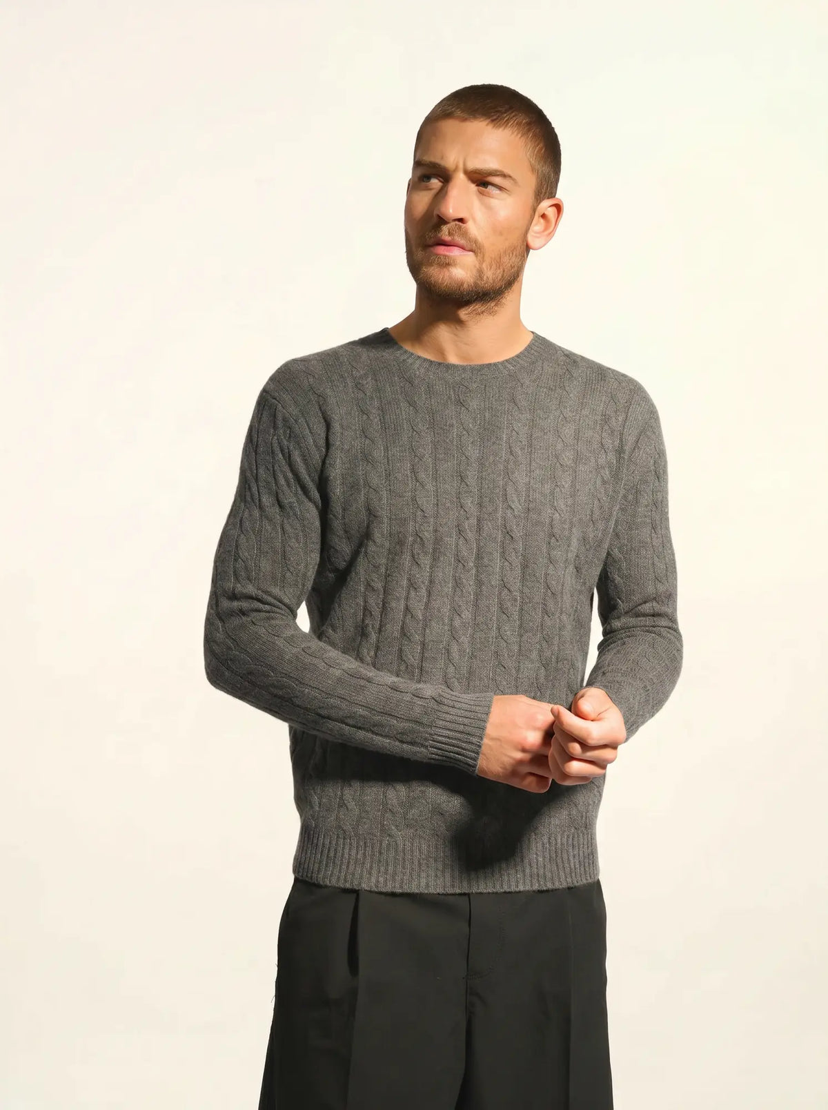 DARRI Pull Col Rond 4 Fils Anthracite Chiné