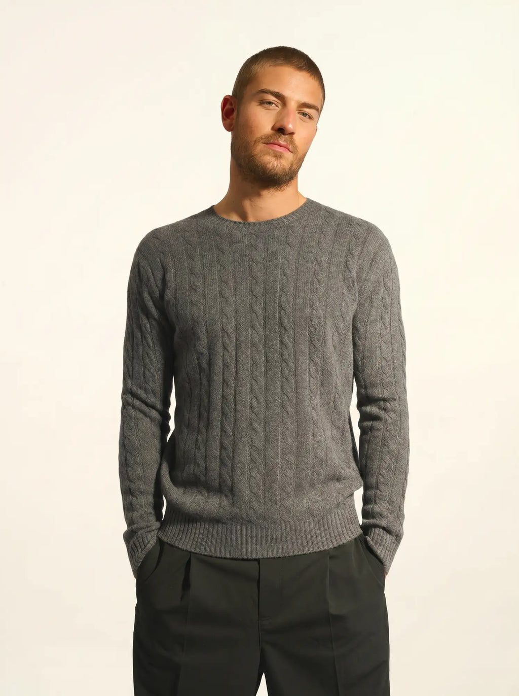DARRI Pull Col Rond 4 Fils Anthracite Chiné
