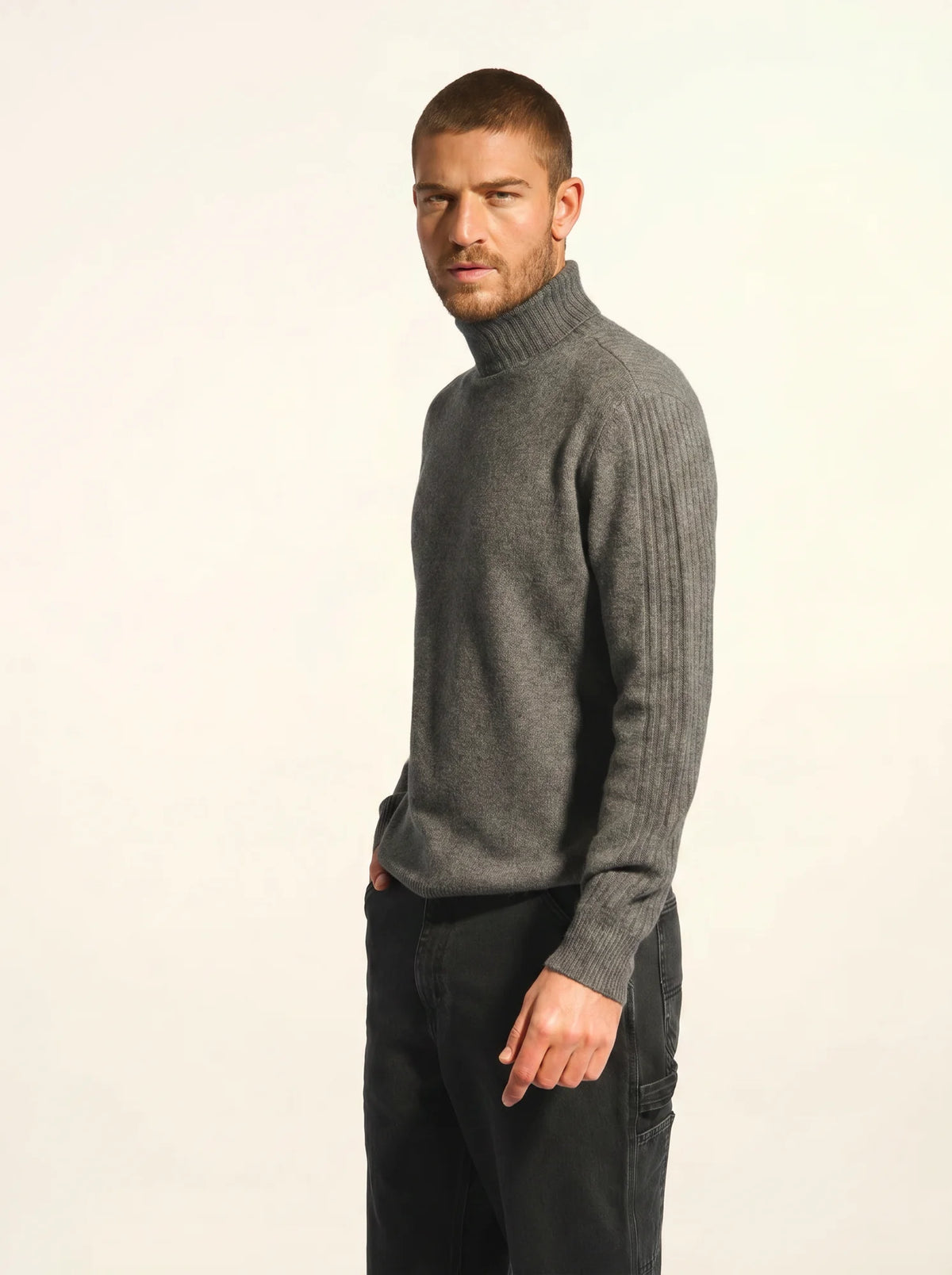 NOI Pull Col Roulé 4 Fils Anthracite Chiné