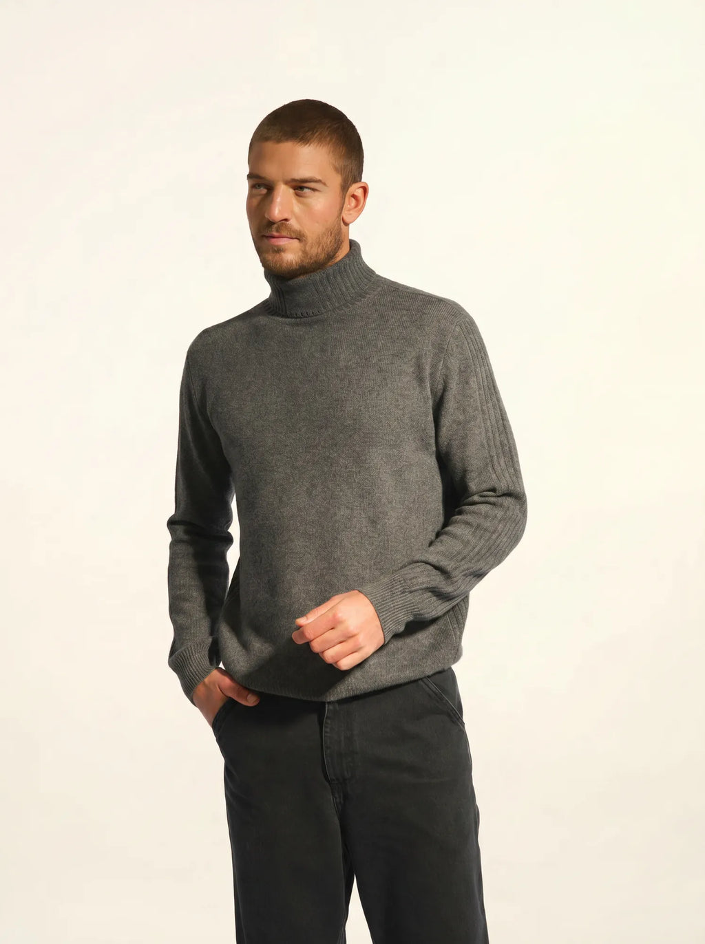 NOI Pull Col Roulé 4 Fils Anthracite Chiné