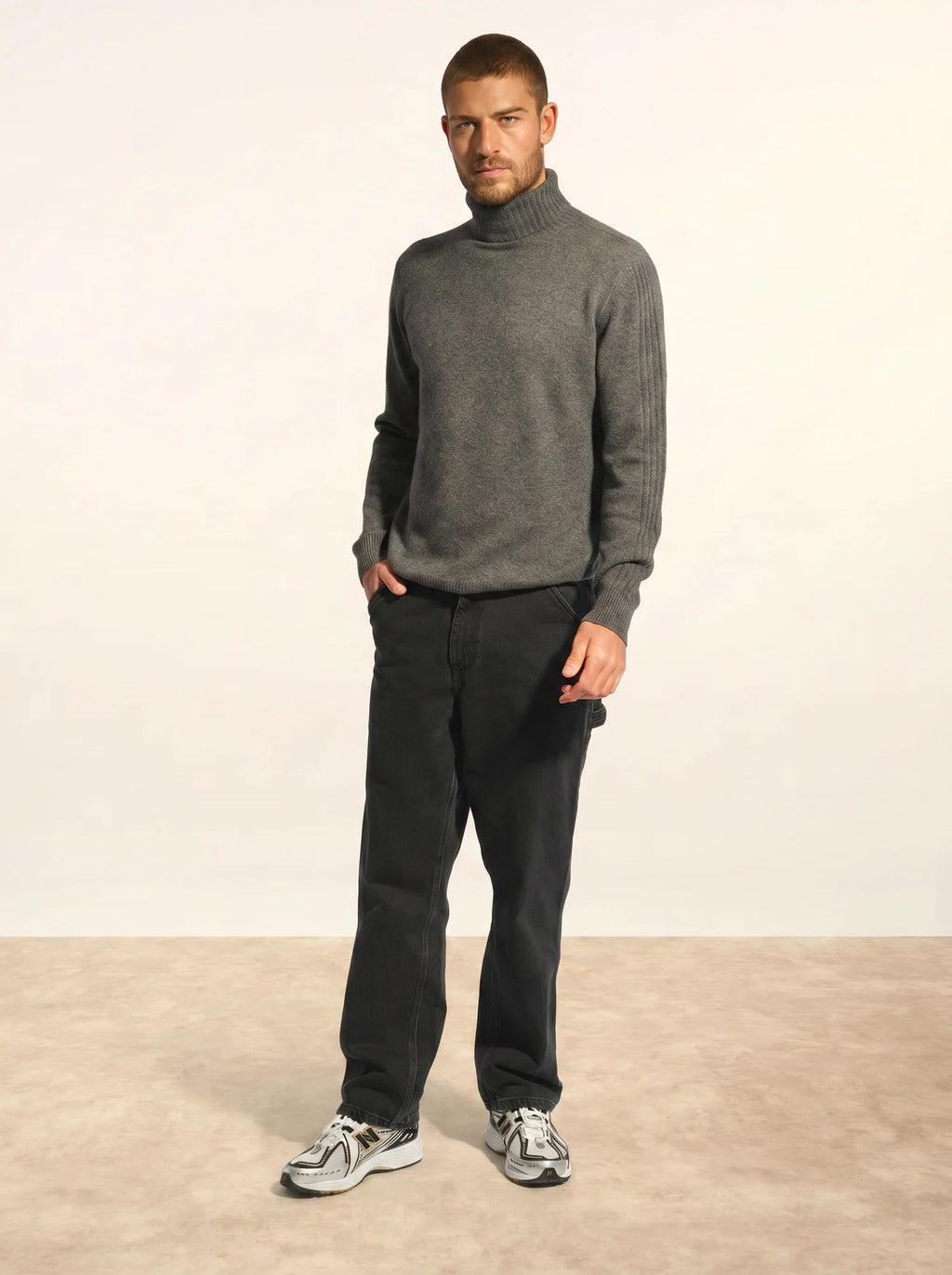 NOI Pull Col Roulé 4 Fils Anthracite Chiné