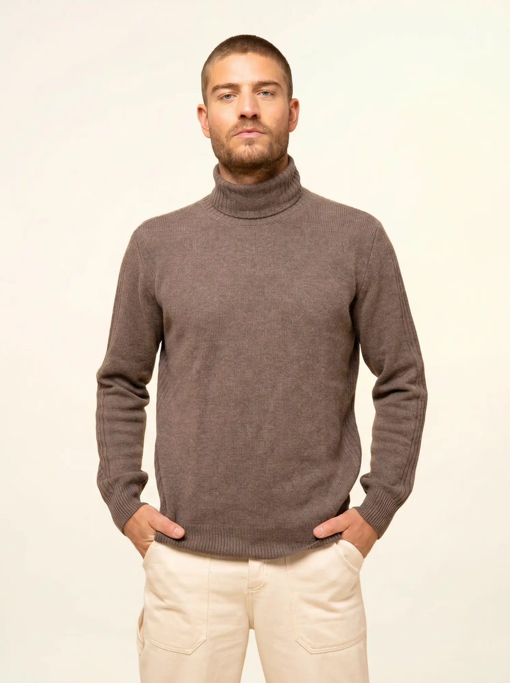NOI Pull Col Roulé 4 Fils Taupe Chiné