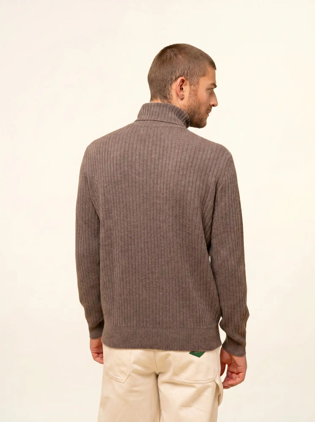 NOI Pull Col Roulé 4 Fils Taupe Chiné
