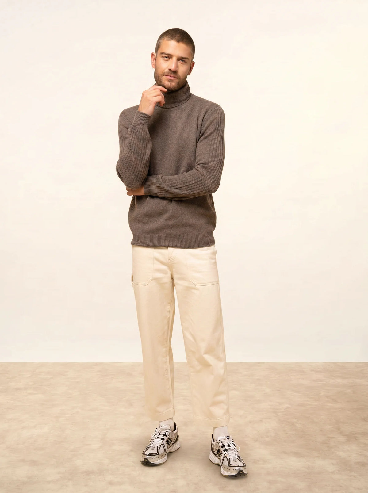 NOI Pull Col Roulé 4 Fils Taupe Chiné