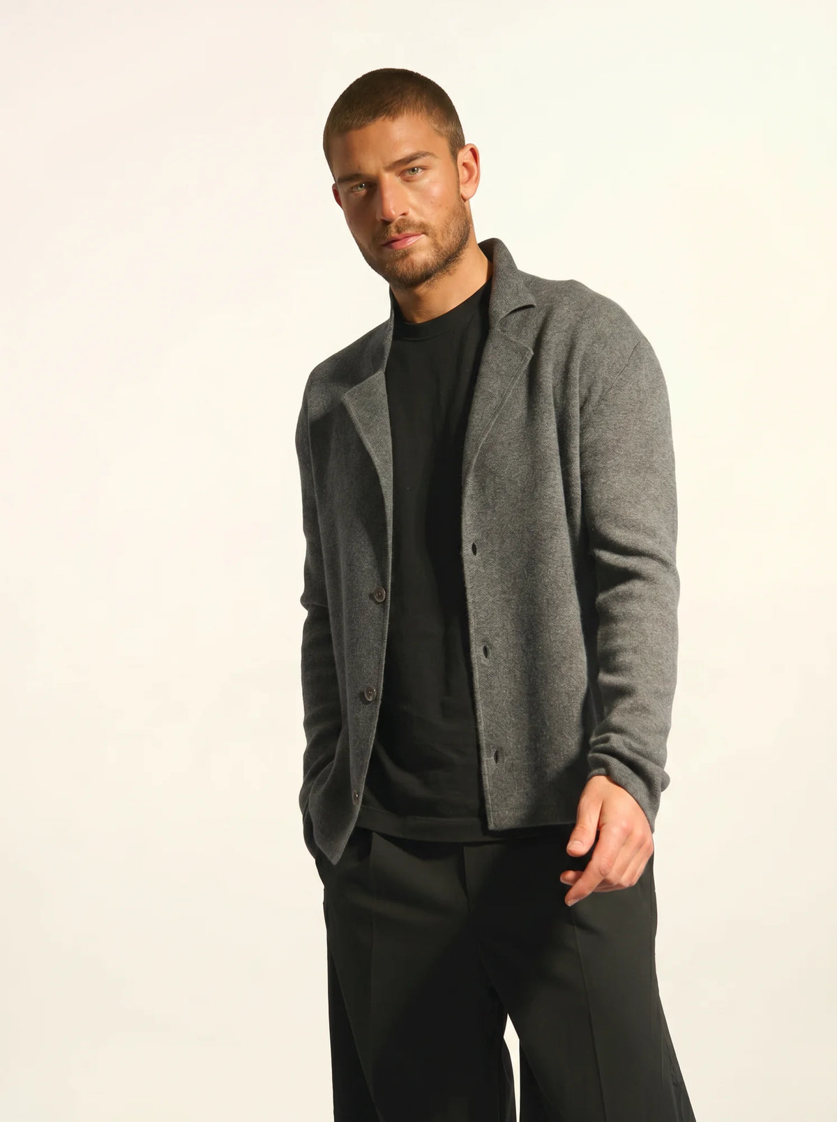 ALVAR Veste Boutonnée Col Tailleur Anthracite Chiné