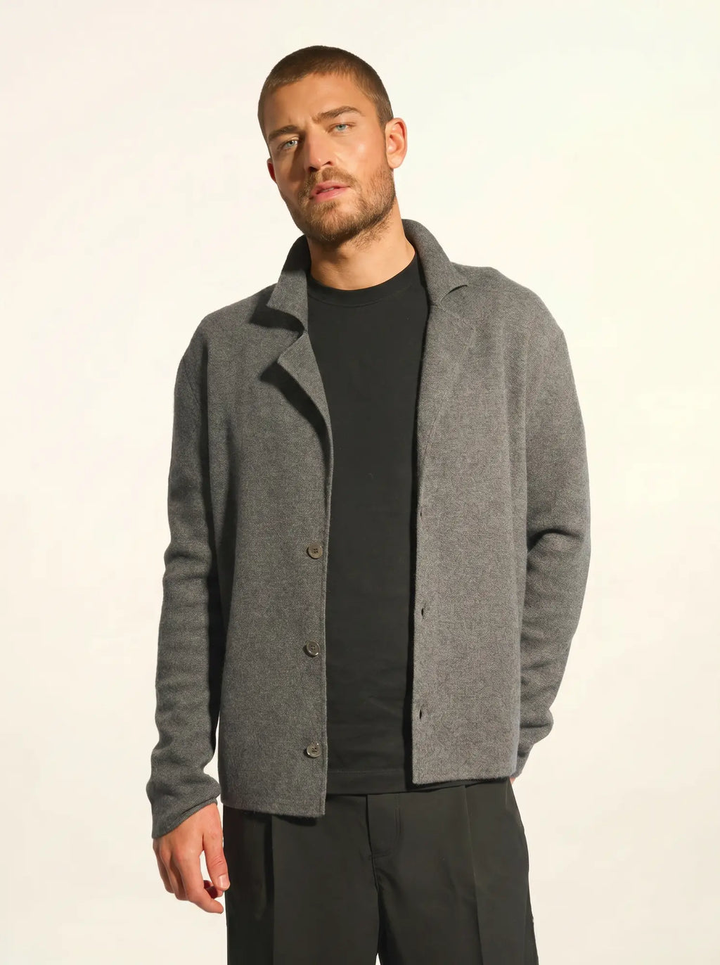 ALVAR Veste Boutonnée Col Tailleur Anthracite Chiné