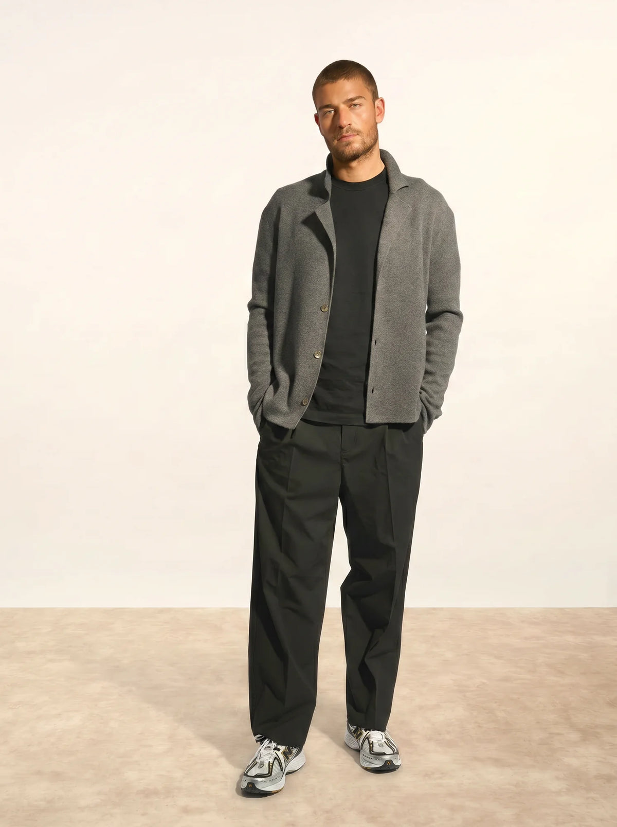 ALVAR Veste Boutonnée Col Tailleur Anthracite Chiné