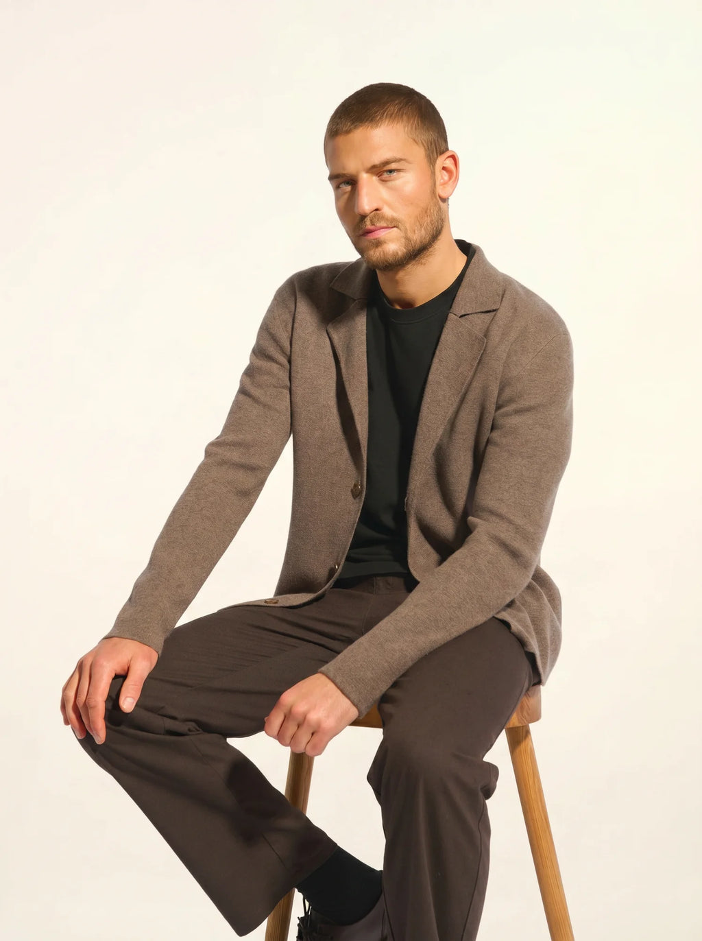 ALVAR Veste Boutonnée Col Tailleur Taupe Chiné