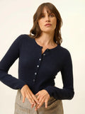 FUNI Bodysuit Buttoned Crew Neck Navy