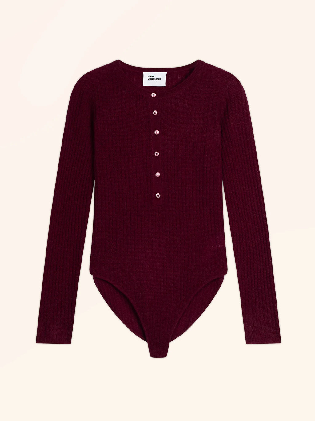 FUNI Bodysuit Buttoned Crew Neck Burgundy