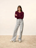FUNI Bodysuit Buttoned Crew Neck Burgundy