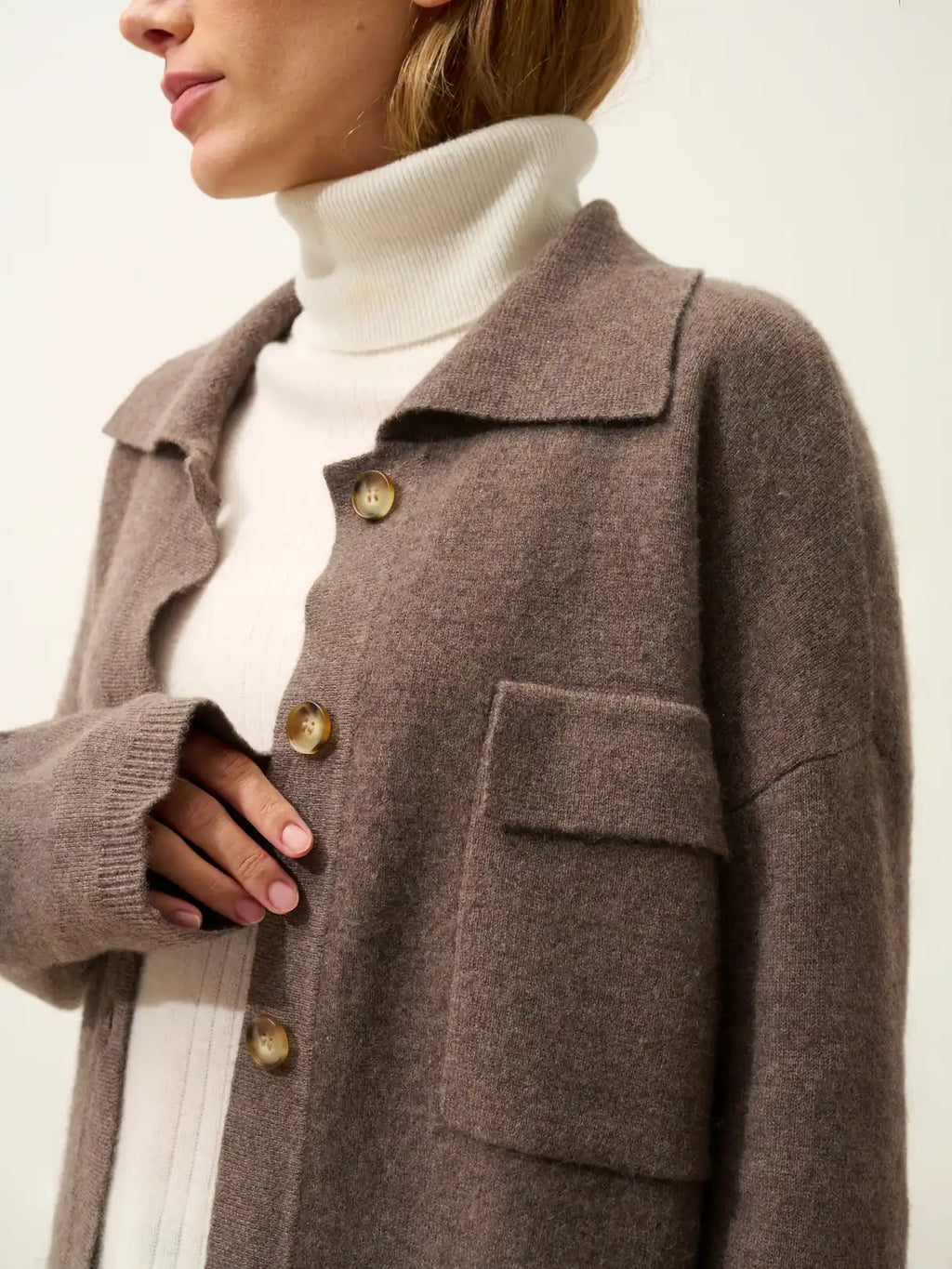 HEKLA Veste Boutonnée Col Chemise Taupe Chiné