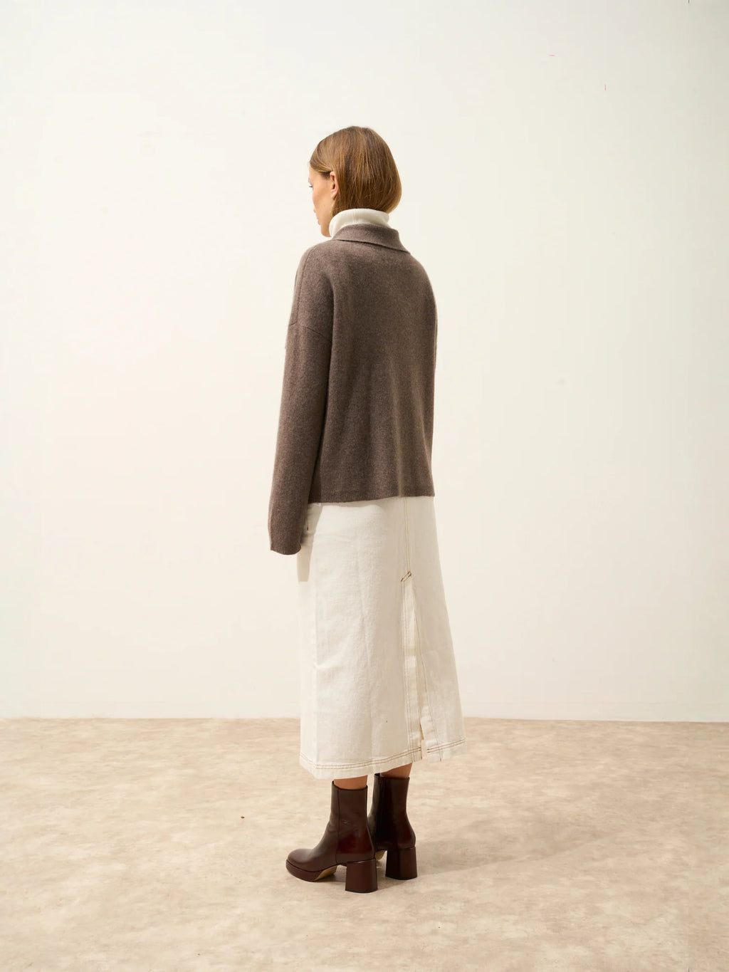 HEKLA Veste Boutonnée Col Chemise Taupe Chiné