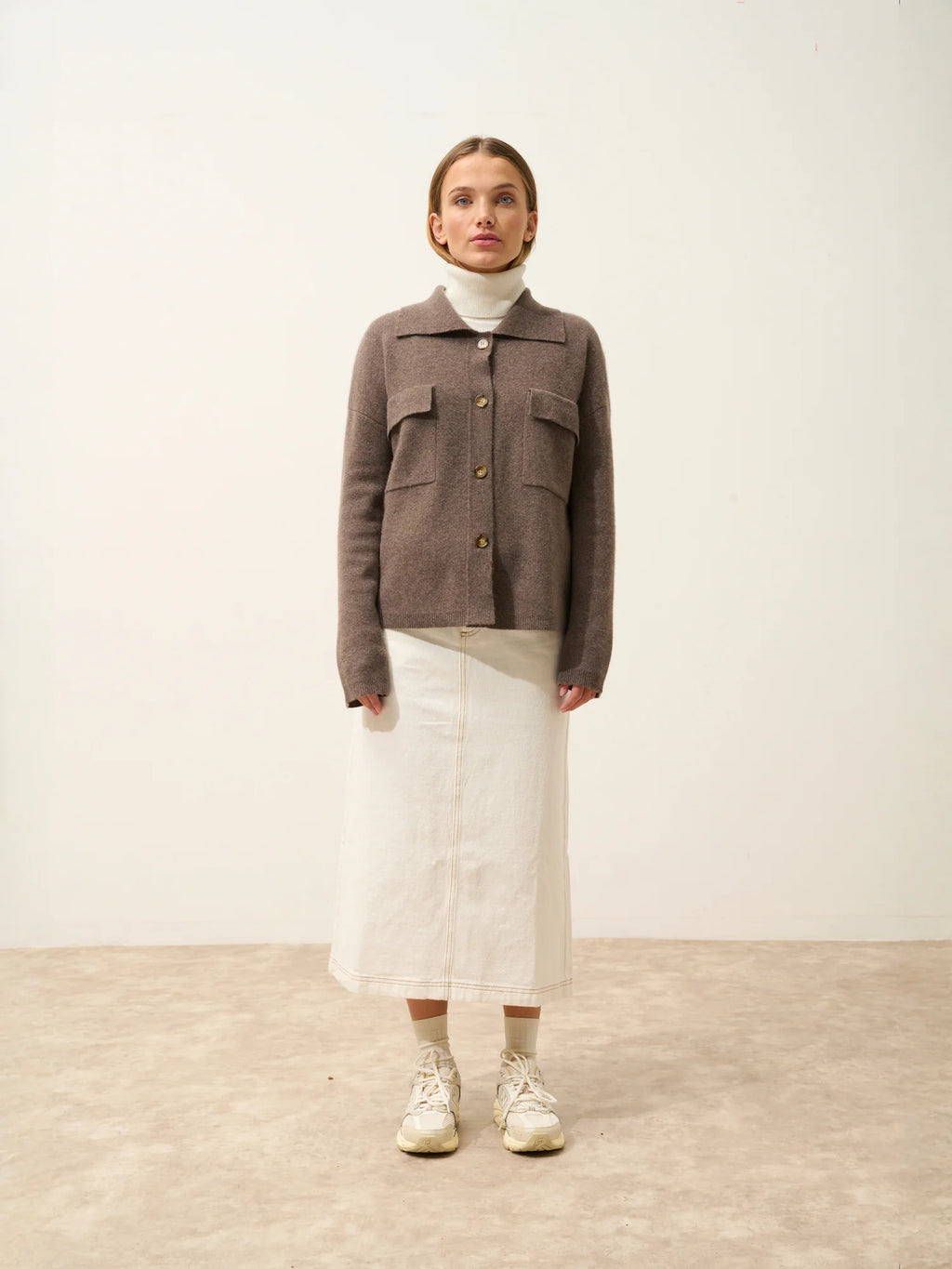 HEKLA Veste Boutonnée Col Chemise Taupe Chiné