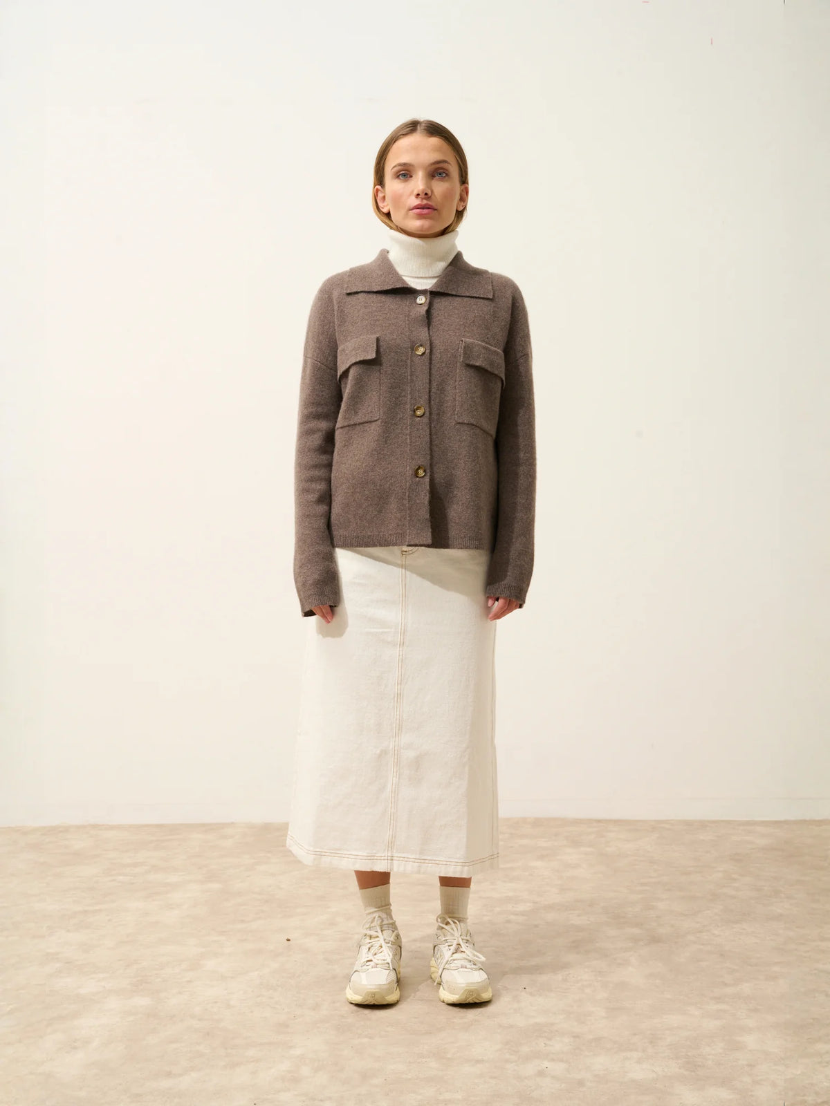 HEKLA Veste Boutonnée Col Chemise Taupe Chiné