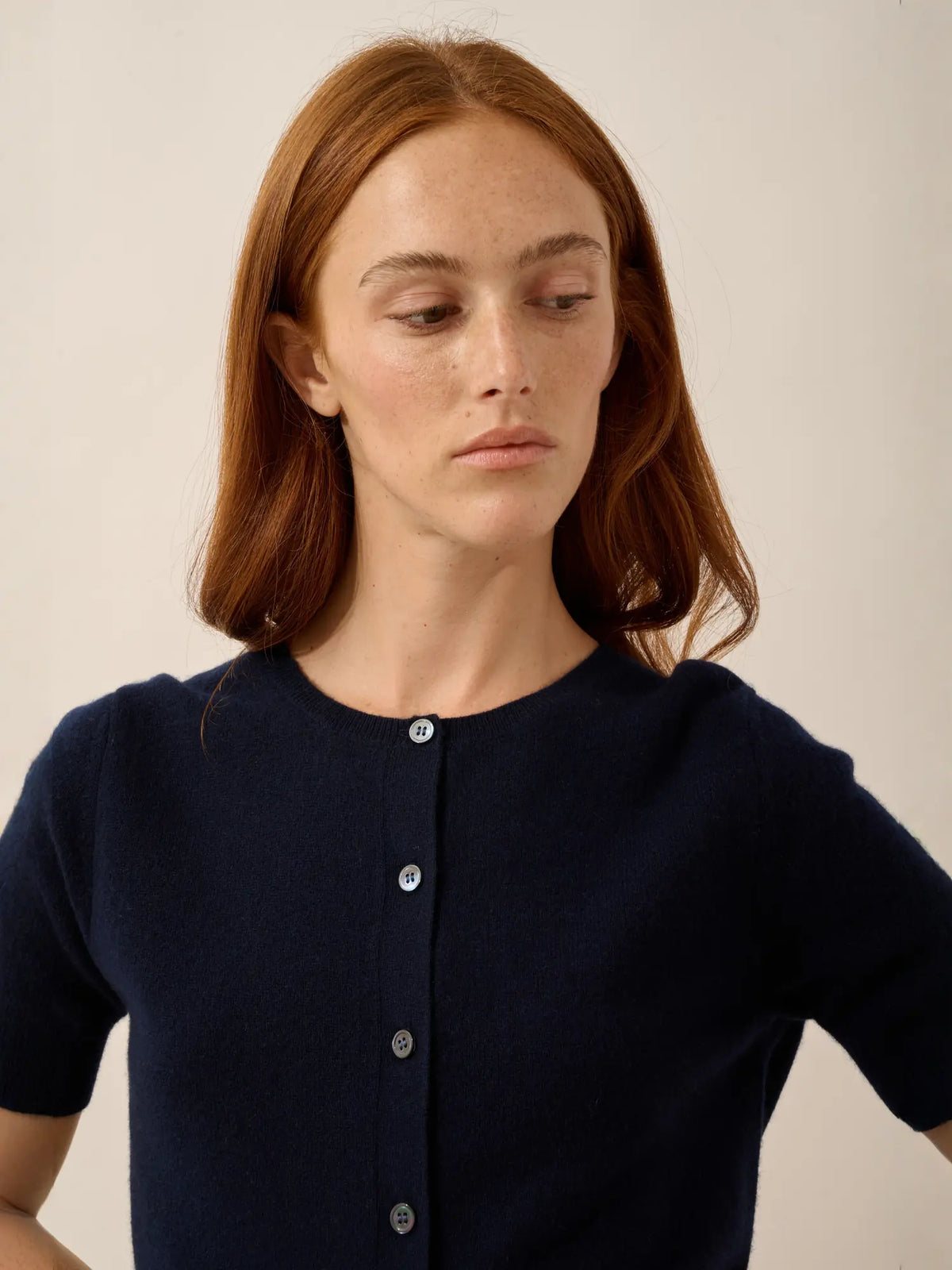 SAMUEL Cardigan Col Rond Manches Courtes Bleu Marine