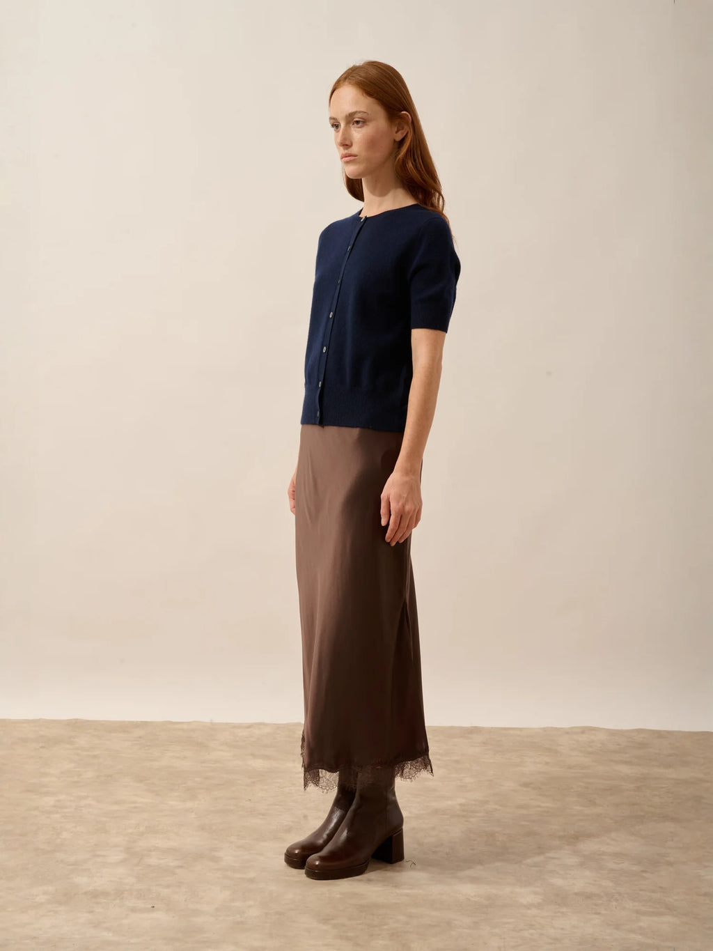 SAMUEL Cardigan Col Rond Manches Courtes Bleu Marine