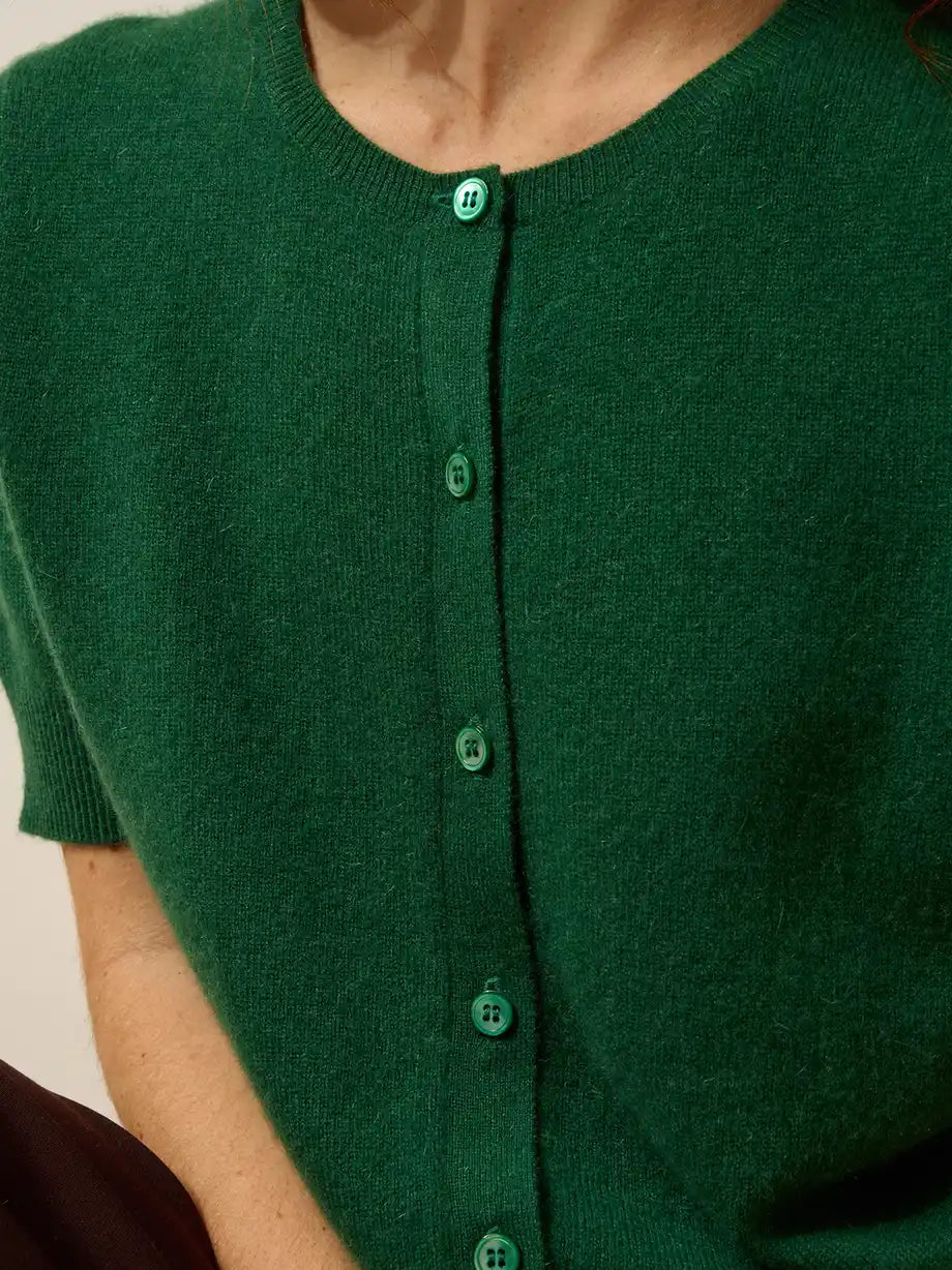 SAMUEL Cardigan Col Rond Manches Courtes Sapin