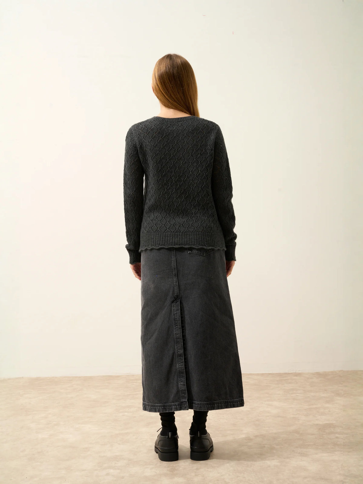 NADIA Pull Col Rond 8 Fils Carbone Chiné