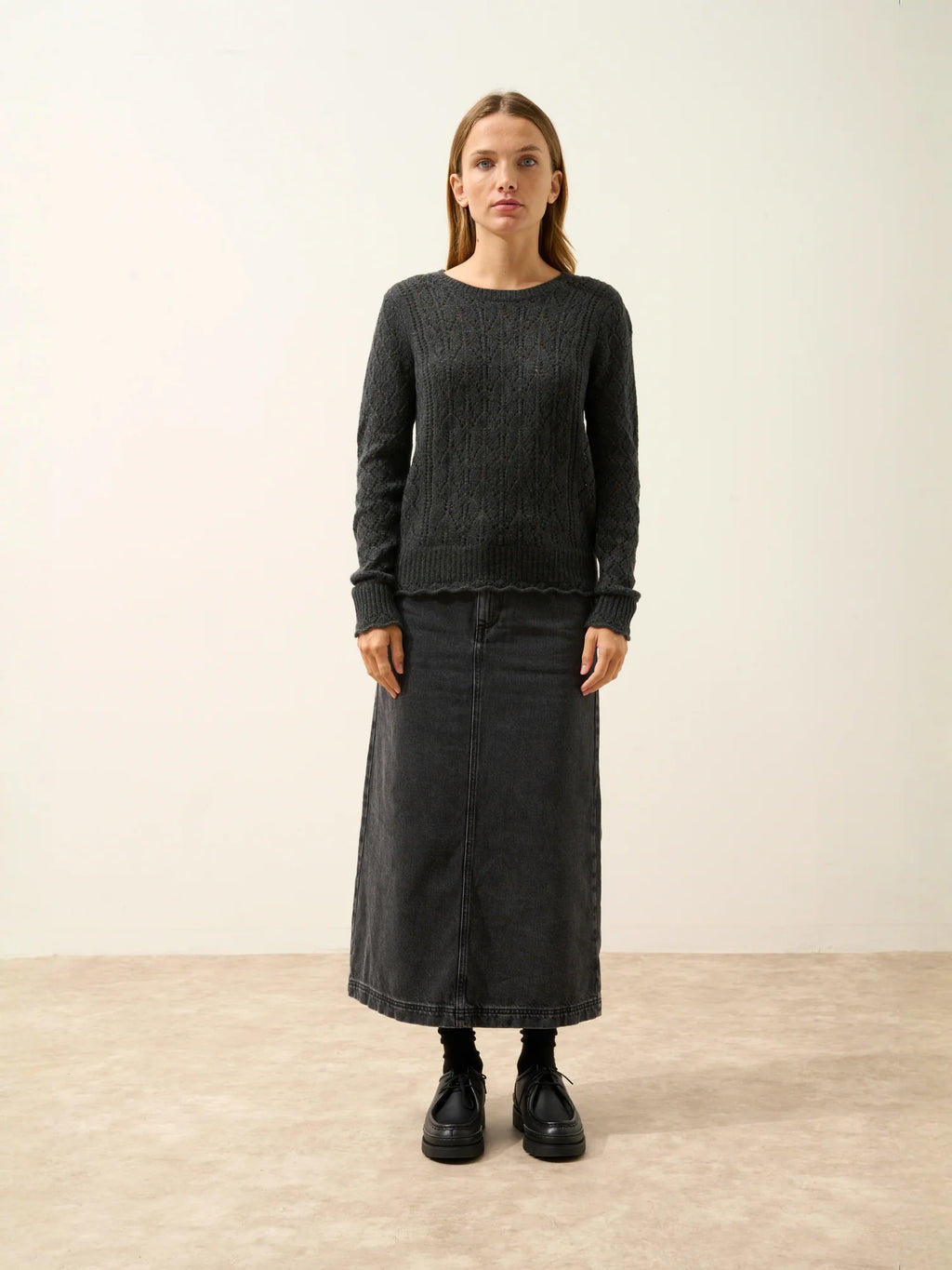 NADIA Sweater Crew Neck 8 Ply Heather Carbon